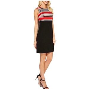 NEW Calvin Klein Red Women's Striped Stretch Sheath Dress Black Sz 12
